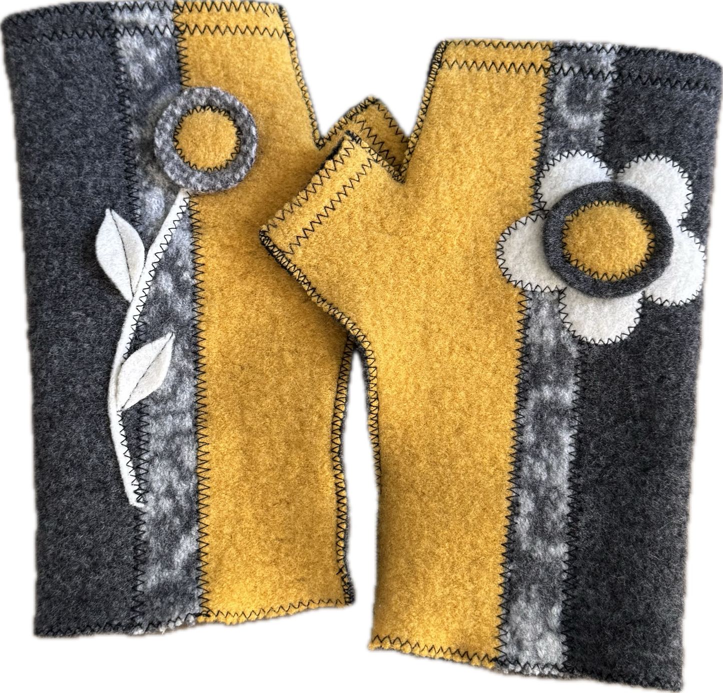 Yellow Flower Fingerless Gloves