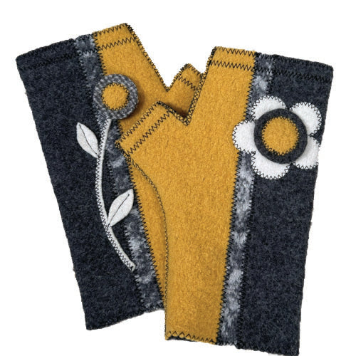Yellow Flower Fingerless Gloves