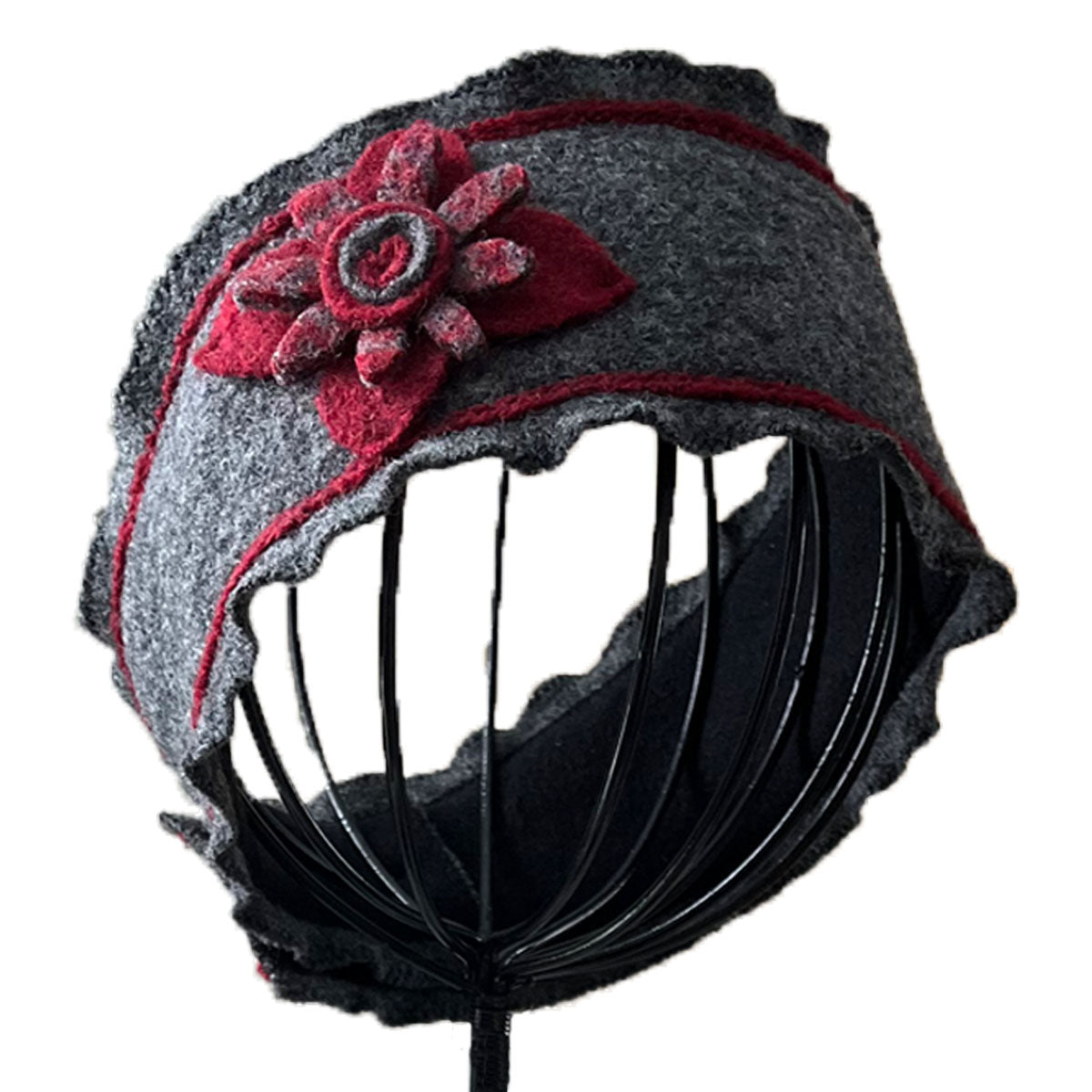 Headband Gray Red Flower