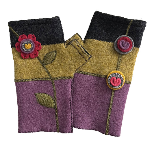 Black Flower Fingerless Gloves