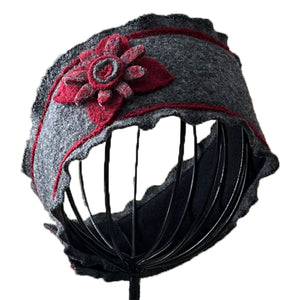 HB027 Headband Gray Red Flower