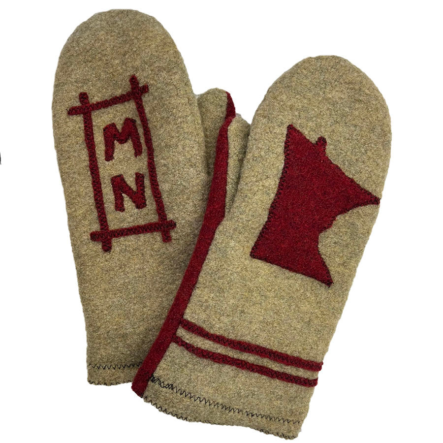 WM063 MN Mitten - Oat/Red